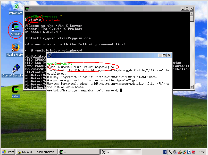 screenshot ssh+X unter cygwin